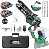 Goldsea Mini motosega con batteria, batteria da 6 pollici con batteria e caricabatterie, motore senza spazzole, lubrificazione automatica della catena e tensione senza attrezzi, motosega portatile a
