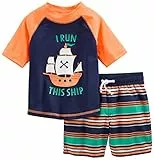 Simple Joys by Carter's Set costume da bagno e rashguard Bambino, Arancione/Blu, Navi, 5 anni