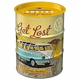 Nostalgic-Art Salvadanai retrò a forma fusto olio, Bulli T1 – Get Lost – Idea regalo per i bus VW, Salvadanaio, Scatola dei soldi lamiera, 600 ml