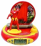 Lexibook Marvel Avengers Vendicatori Iron Man Radiosveglia con proiettore, Luce notturna integrata, proiezione del tempo sul soffitto, effetti sonori, funzionamento a batteria, Rosso/Giallo, RP510AV