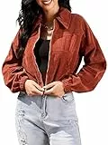 ZAFUL Giacca da Donna Corta a Due Tasche Capispalla Moda Giacca di Velluto a Coste Cappotto Confortevole (M, Legno)