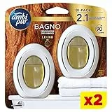 Ambi Pur Bagno Profumatore per Ambienti, 2 Profumatori Bagno, Fragranza Legno, Diffusore Ambiente con Tecnologia Elimina Odori, Durata fino a 45 Giorni per Profumatore