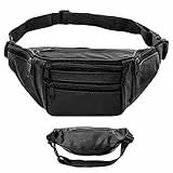 BSITSSS Marsupio Uomo Pelle, Marsupio Uomo Donna, Marsupio Pelle Uomo con 6 Zip Tasche Cintura, 120CM Regolabile Marsupio Nero, Fanny Pack per Ciclismo Running Escursionismo Campeggio Concerti(Nero)
