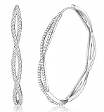 JeweBella Orecchini Cerchio Donna in Argento Zirconi Cubici Shiny Anallergici Orecchini Donna Grandi Orecchini a Cerchio 30mm/40mm/50mm/60mm Orecchini Argento