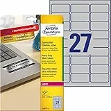 Avery Italia L6011-8 Etichette adesive in Poliestere Argento, 63.5 X 29.6 Mm, 27 Etichette per Foglio, Confezione da 8 Fogli, 215 etichette per confezione, stampanti laser