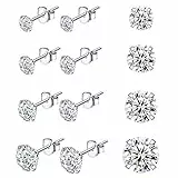 FINDIR 4 Paio(8 Pcs) Orecchini a Bottone Donna Brillanti Orecchini in Argento 925 Punto Luce Orecchini di Zirconia Cubica per Donna Uomo Orecchini Acciaio Inossidabile Anti Allergia 3/4/5/6mm