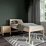 Struttura Letto Singolo Alto 120x200 cm in Legno NATURALE di Betulla senza Rete a Doghe - Design Scandinavo - Resistente Fino a 350 kg - Legno Certificato FSC® non Trattato - con Testiera Alta