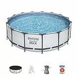 Bestway 56438 | Steel Pro MAX - Piscina Fuori Terra Rotonda, 457X122 cm, Pompa di Filtraggio, Scaletta e Copertura Inclusi