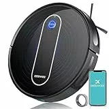 DEENKEE Robot Aspirapolvere, 2000Pa WiFi Aspirapolvere Robot Super Aspirazione, Ricarica Automatica, Silenzioso, 120Mins, Anti Caduta, 6 Modalità, Per Peli di Animali Domestici, Pavimenti, Tappeti