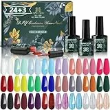Anicco Smalto Semipermanente 27 pcs per Unghie in gel UV LED, con Base e Top Coat, Matt Coat, Nudo Glitter Rosso, 7.5ml