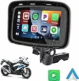 Hikity 12V-24V IPX7 Navigatore Moto Impermeabile Monitor Moto con Wireless Carpaly Android Auto Bluetooth 5 Pollici Touch Screen, Lettore Musicale Audio Video Moto Portatile con Staffa di Montaggio