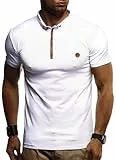 Leif Nelson LN1295 - Polo estiva da uomo, con colletto, slim fit, in cotone, capo basic, maniche corte, colore nero, bianco, M