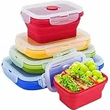 JUVEL Set di 4 Silicone Scatole Bento - Contenitori Pieghevoli per la con Coperchio, Pieghevole, Salvaspazio Conservazione degli Alimenti per Microonde, Cucina e Campeggio 350ML/500ML/ 800ML/1200ML