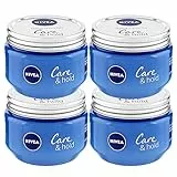 Nivea Care & Hold Creme Gel Styling Gel per Capelli a Lunga Tenuta Anti-Crespo Crema con Vitamina B3 per Capelli Corti e Medio-Lunghi - 4 Barattoli da 150ml
