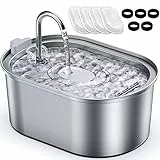 Petace Fontanella per Gatti 3,2L in Acciaio Inossidabile più 4 Filtri a Carboni Attivi e 5 Spugne, Fontana per Gatti Silenziosa, Fontanella Gatti con Tripla Filtrazione