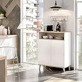 Dmora - Credenza Varatella, Buffet dispensa da soggiorno, Madia da salotto moderna a 2 ante, 80x40h102 cm, Bianco e Rovere