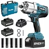 Seesii Avvitatore a Impulsi Brushless 1/2 Coppia 1300Nm, Elevata Avvitatori a Massa Battente con batteria da 8000 mAh, 5 Bussola(17/19/21/22/24mm), Trapano Avvitatore Batteria per Auto e Casa, WH800