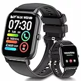 Smartwatch Uomo Donna, 1.85' Orologio Smartwatch Chiamate, Smart Watch con Cardiofrequenzimetro, Contapassi, SpO2, Cronometro, 100+ Sport, Notifiche Messaggi, Impermeabil IP68 Fitness Tracker, Nero