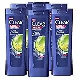 6x Clear Men Anti Sebo Shampoo Antiforfora Con Estratti di Limone per Capelli Grassi - 6 Flaconi da 225ml