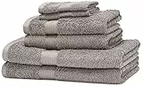 Amazon Basics - Set di 2 asciugamani da bagno,2 le mani e 2 da bidet che non sbiadiscono, 6 unità, confezione da 1, Grigio, 70.0 W x 140.0 L, 2 Corpo, 2 Mani & 2 Bidet