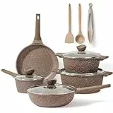 CAROTE Batteria di Pentole induzione Antiaderenti 12 Pezzi,Padella 28cm, Casseruola 18cm,24cm,28cm con Coperchi, Wok 28cm,Set Per tutti i piani cottura