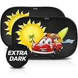 Tendine parasole auto bambini CARAMAZ extra scuro con protezione UV certificata - Parasole bambini accessori auto, 2 pezzi 50x30cm, tende da sole per esterno, protezione solare raggi UV