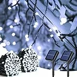BrizLabs Luci Stringa Esterno Solari, 2 Pezzi 22M 200 LED Natale Catena Luminosa Solare Impermeabile 8 Modalità Luci Natalizie da Esterni Decorative per Giardino Albero Patio Balcone, Bianco Freddo