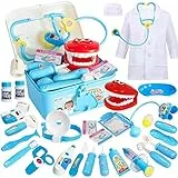 BUYGER Giochi Valigetta Dottore Bambini con Costume, Kit Medico Dentista Giocattolo Infermiere Giochi Bambini 3 Anni, Set Dottore Dottoressa Bambina, Blu