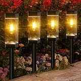 LOTMOS Luci Solari Esterno da Giardino 4PCS Luce Solare da Giardino IP65 Impermeabile Lampade da Esterno per Prato, Bianco Caldo Lampioncini Solari da Giardino Decorazioni per Cortile Vialetto Alberi