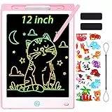Sofore Tavoletta Grafica LCD Scrittura 12 Pollici Colorato Schermo, Lavagna da Disegno Portatile Ewriter Cancellabile con Pulsante di Blocco per Bambini Studenti di 3 4 5 6 7 8 anni Adulti (Rosa)