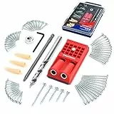 WORKPRO Kit di sagoma di perforazione 125 pezzi, modello di foro tascabile completo con 100 viti autofilettanti e 20 tappi - guida per falegnameria, posizionatore di fori oblici ideale per la