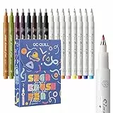 GC QUILL Penna calligrafica - 16 colori di penne fudenosuke con punta a pennello, set calligrafia per principianti, lettering, scrittura, disegno, colorazione, bullet journal GC-SB16