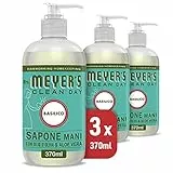 MRS MEYER'S CLEAN DAY Sapone Liquido Mani, 3 x 370 ml, Fragranza Basilico con Oli essenziali
