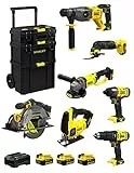 STANLEY FatMax Kit SVK709 (SFMCH900 + SFMCG400 + SFMCD711 + SFMCF800 + SFMCS500 + SFMCS600 + SFMCE500 + 3 Batterie 4,0 Ah + Caricabatteria + Caddy 3in1)