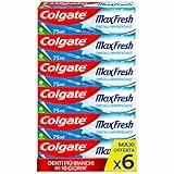 Colgate Dentifricio Max Fresh Cristalli Rinfrescanti 6 Confezioni da 75 ml I Freschezza 10 Volte a Lungo I Menta Glaciale I Denti più bianchi I Aiuta a combattere le carie