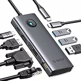 ORICO USB C Docking Station, 8 in 1 Laptop USB C Dock con 4K HDMI, VGA, Gigabit Ethernet, 3 USB 3.0 e 1 USB 2.0, 100 W, alimentazione compatibile con MacBook, iPad