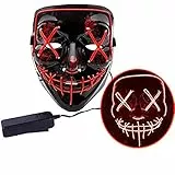 Maschera LED Halloween, Purge Mask, Maschera Viso Che Si Illumina, 3 modalità di Luci, Maschera da La Notte del Giudizio per Festa in Costume o Carnevale – Rosso