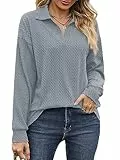 ABYOVRT Camicetta Donna Manica Lunga Maglia Donna Scollo a V Camicia Elegante Bluse Maglietta Donna Basic Tee Shirt,Grigio-Blu,S