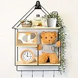 Allinside Scaffali Galleggianti Simili ad una Casa, 3 Livelli Espositivi Combinati Geometrici Montati a Parete,Metallo Telaio per Soggiorno,Camera Letto, Bagno,Cucina, Black, 51*42*16cm, V022HSFWOD