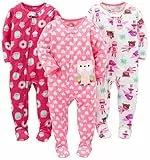 Simple Joys by Carter's Pigiama con Piede in Pile Ignifugo Ampio Bimba, Pacco da 3, Supereroi/Ciambelle/Gufi, 18 Mesi
