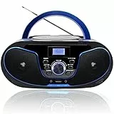 LONPOO Lettore CD Boombox Portatile - Stereo con Radio FM, Ingresso Bluetooth, USB, AUX, Uscita Auricolari, Audio Domestico Compatto, AC o Alimentato a Batteria