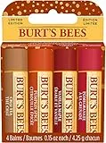 Burt's Bees Confezione Regalo Balsamo Labbra Idratante, 4 Burrocacao al Gusto di Chai Tea, Zucca & Cannella, Sciroppo D'Acero Alla Vaniglia, Melagrana, 100% origine naturale, 4x4,25 g