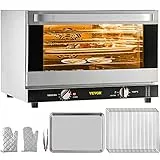 VEVOR Mini forno, 47 l, 1600 W, mini forno da tavolo, 4 strati, 58 x 55 x 40 cm, forno elettrico a ricircolo dell'aria con timer da 0 a 120 minuti, guanti e vassoio per cibo, forno per pizza