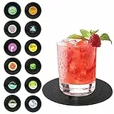 12 Pezzi Sottobicchieri, UKOFEW Sottobicchiere per Dischi in Vinile, Antiscivolo Sotto Bicchieri, Nero Rotondi Antiscivolo Sottobicchiere per Caffè, Birra, Boccali, Bicchieri da Vino, Casa, Bar