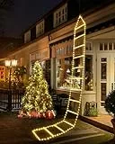 iShabao Luci Decorazioni Natale per Esterno, 3M 310LED Luci Addobbi Natale a Scaletta con 8 modalità, Funzione Timer e Memoria, Luci Natalizie per Interno, Balconi, Finestre, Porta (Bianco Caldo)