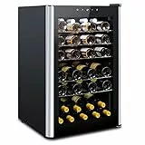 HCK Cantinetta Vino, Cantinetta Vini 48 Bottiglie, 115L, 4-22 °C, Piccolo Frigorifero alto 85 cm con Controllo Touch, Frigorifero Silenzioso con Porta in Vetro, Nero