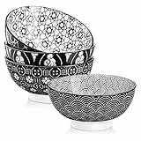 Vancasso Set 4 Pezzi Servizio da Ciotole in Porcellana Set di Zuppiere Ceramica Combinazione, Ciotole per Cereali Gelato Noodle, Ciotole da Snack Dolce, Fruttiere e Insalatiere Colore Bianca e Nero