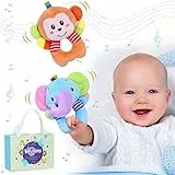 Vacoulery Giocattolo Sonaglio Neonati, 2 Pezzi Sonaglio Neonato Neonati Shaker Peluche Rattle Strumenti Musicali Sensoriale di Peluche per Bambino Animali Morbidi Giocattoli (Elefante Scimmia)