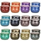 Barattoli per Candele 24 Pezzi, Contenitori per Candele Fai Da Te, Contenitori Candele con Coperchi, Diametro 6,35 cm, Modelli squisiti per la Produzione di Candele