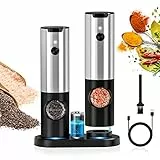 Coovee Macina Pepe Elettrico con Doppia Base di Ricarica,Ruvidità Regolabile,Luce a LED, Operazione con una Sola Mano,2 Pacchi Macina Sale e Pepe